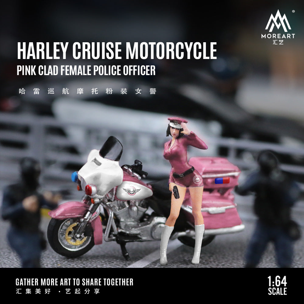 MoreArt 1:64 哈雷巡航摩托粉裝女警套裝仿真樹脂模型-CASEZONE