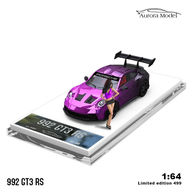 AM1:64保時捷964 992 GT3 RS電鍍黑紫漸變 仿真合金汽車模型