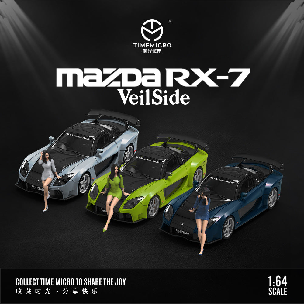 TM 1:64 馬自達RX-7 Veilside 黑銀 黑綠 黑藍仿真合金車模型-CASEZONE