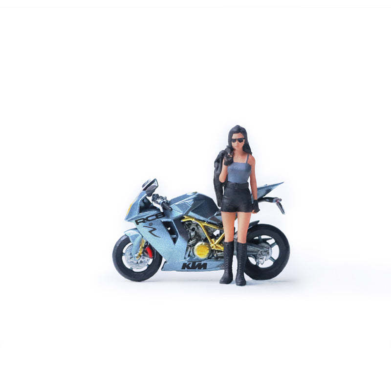 MoreArt1:64  KTM1190灰色靚女摩托人偶仿真樹脂模型-CASEZONE