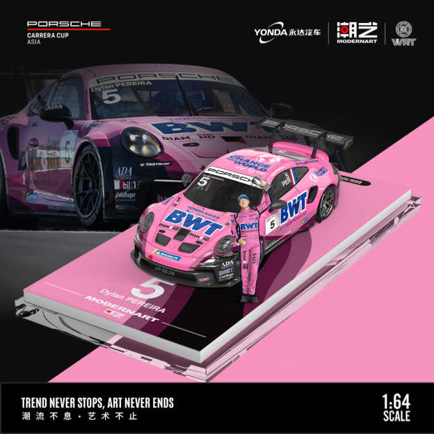 ModernArt&永達汽車聯名1:64 保時捷911 GT3 CUP(992) BWT賽車合金車模型-CASEZONE