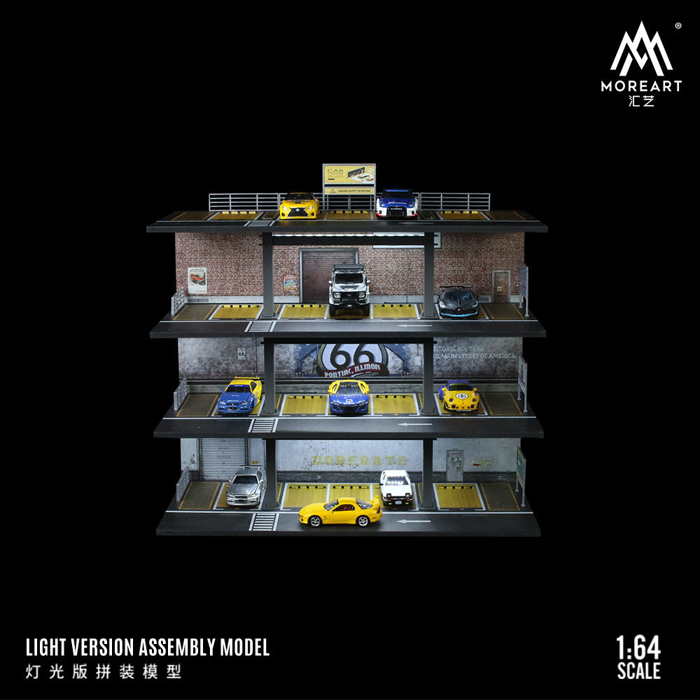 匯藝MoreArt1:64 鋼架風格車庫燈光版拼裝場景仿真模型-CASEZONE