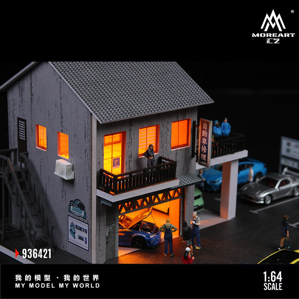 匯藝MoreArt1:64 日式自動車修理廠燈光場景仿真模型-CASEZONE