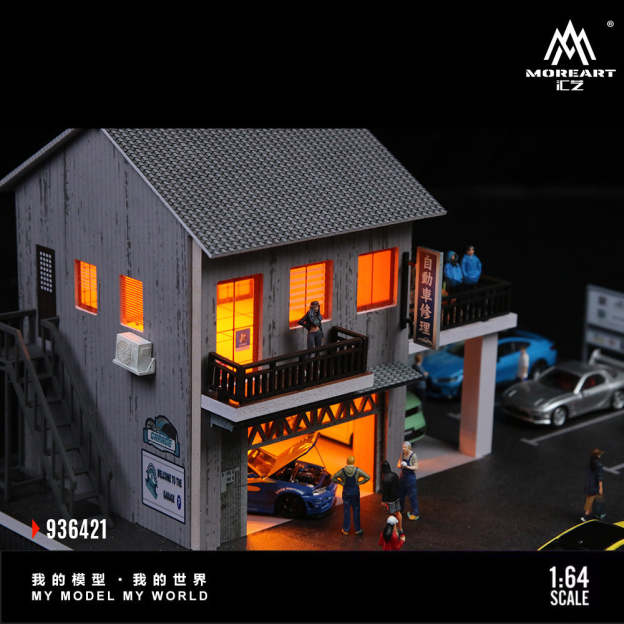 匯藝MoreArt1:64 日式自動車修理廠燈光場景仿真模型-CASEZONE