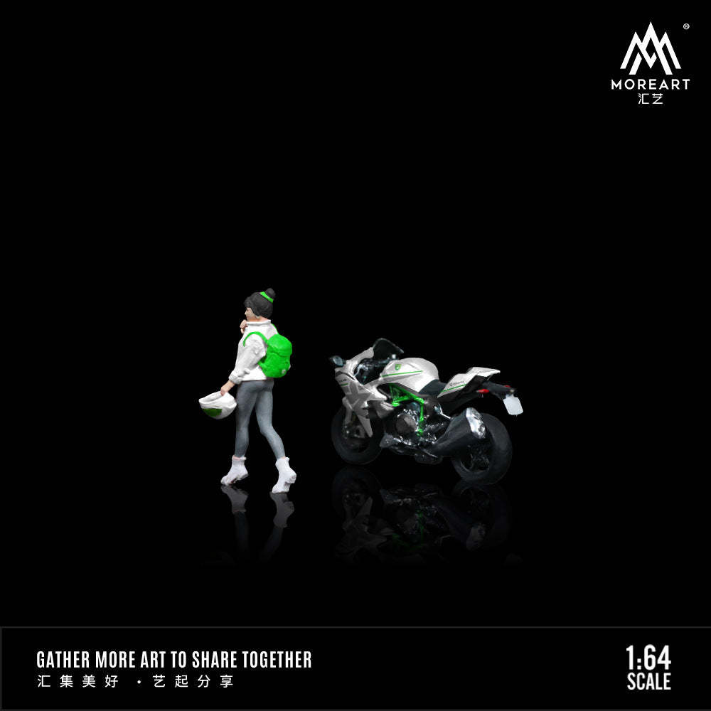 MoreArt1:64  川崎白色拉花少女摩托人偶套裝樹脂模型-CASEZONE