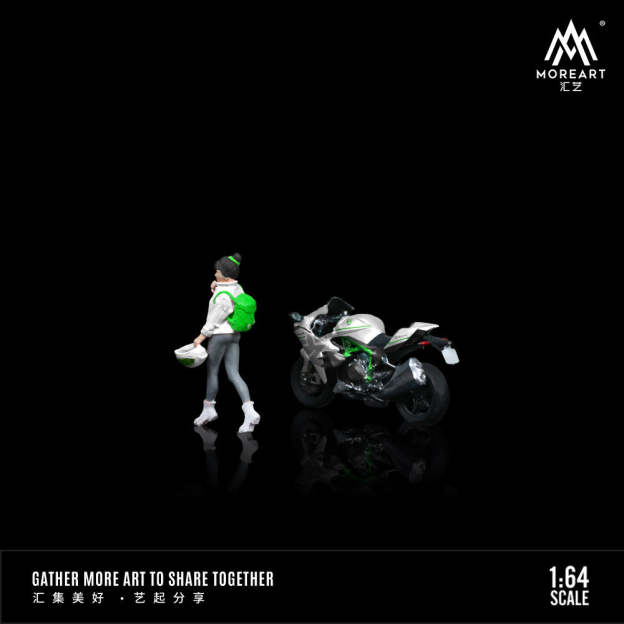 MoreArt1:64  川崎白色拉花少女摩托人偶套裝樹脂模型-CASEZONE