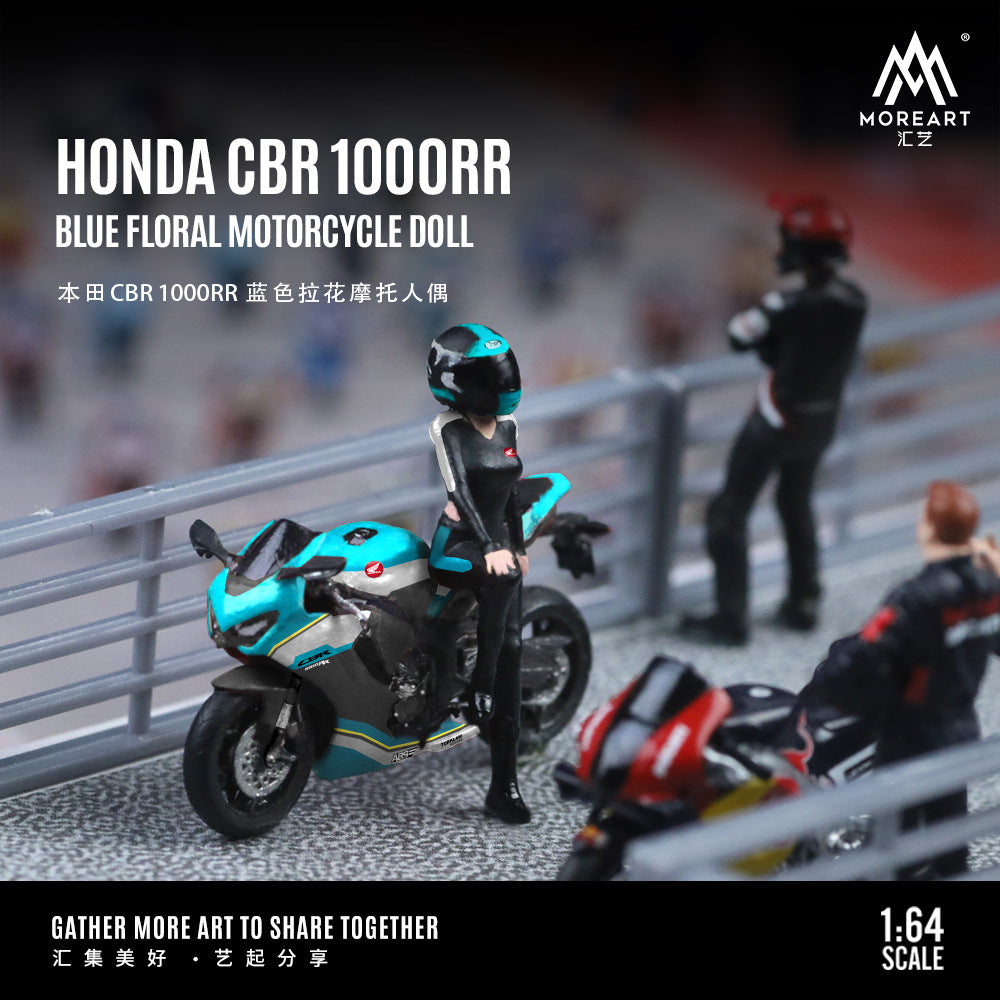 1:64  本田 CBR 1000RR藍色拉花摩托人偶套裝樹脂模型-CASEZONE