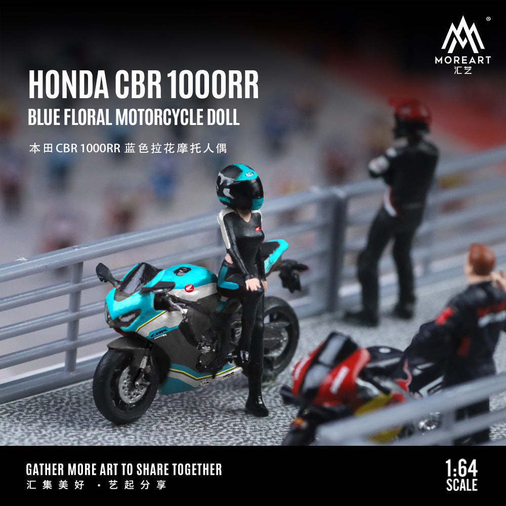 1:64  本田 CBR 1000RR藍色拉花摩托人偶套裝樹脂模型-CASEZONE