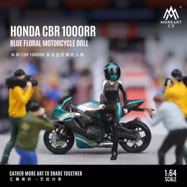 1:64  本田 CBR 1000RR藍色拉花摩托人偶套裝樹脂模型-CASEZONE