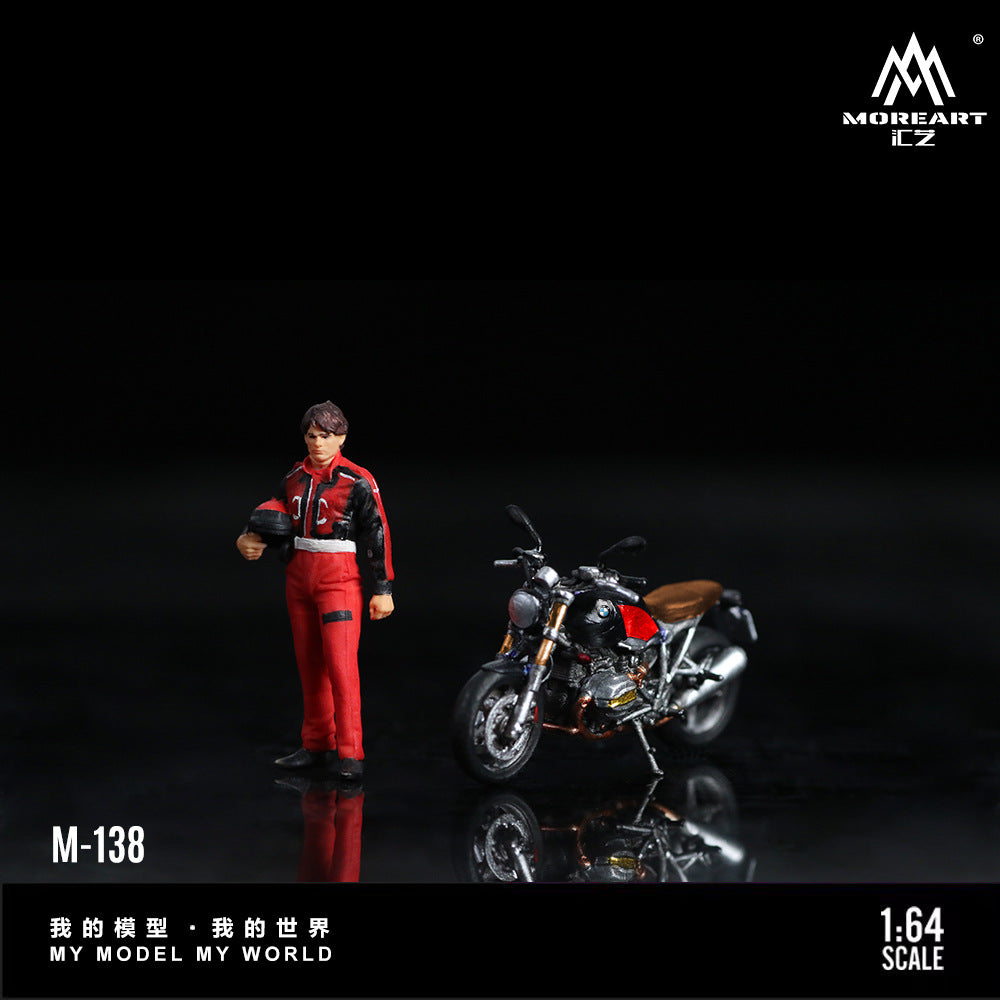 MoreArt1:64  寶馬R nineT黑紅摩托人偶仿真樹脂模型-CASEZONE