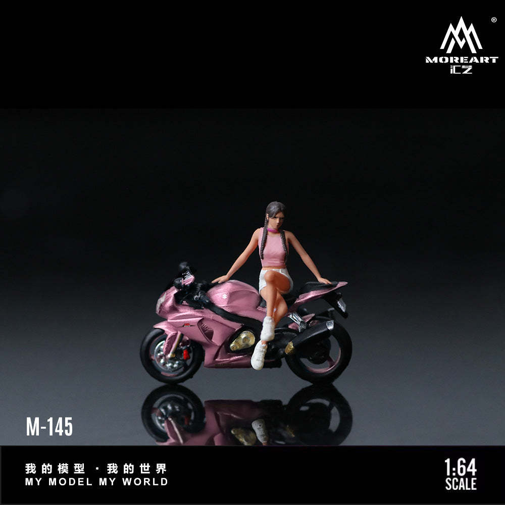 MoreArt1:64  鈴木蜜桃粉摩托女郎仿真樹脂模型-CASEZONE