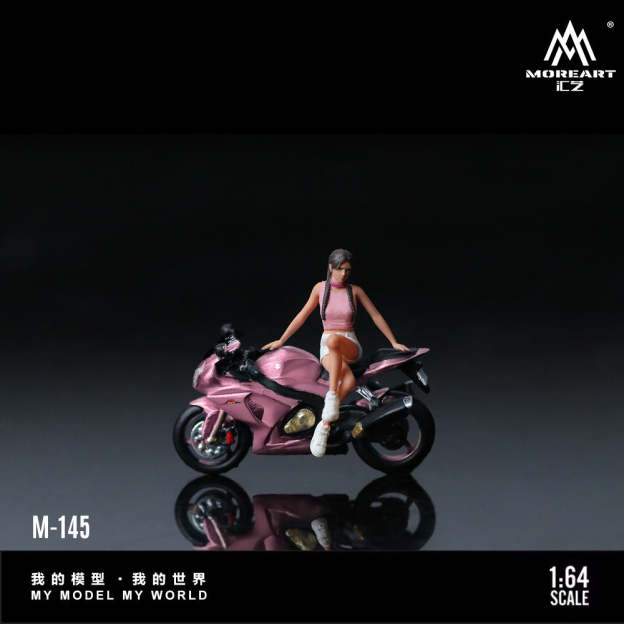 MoreArt1:64  鈴木蜜桃粉摩托女郎仿真樹脂模型-CASEZONE