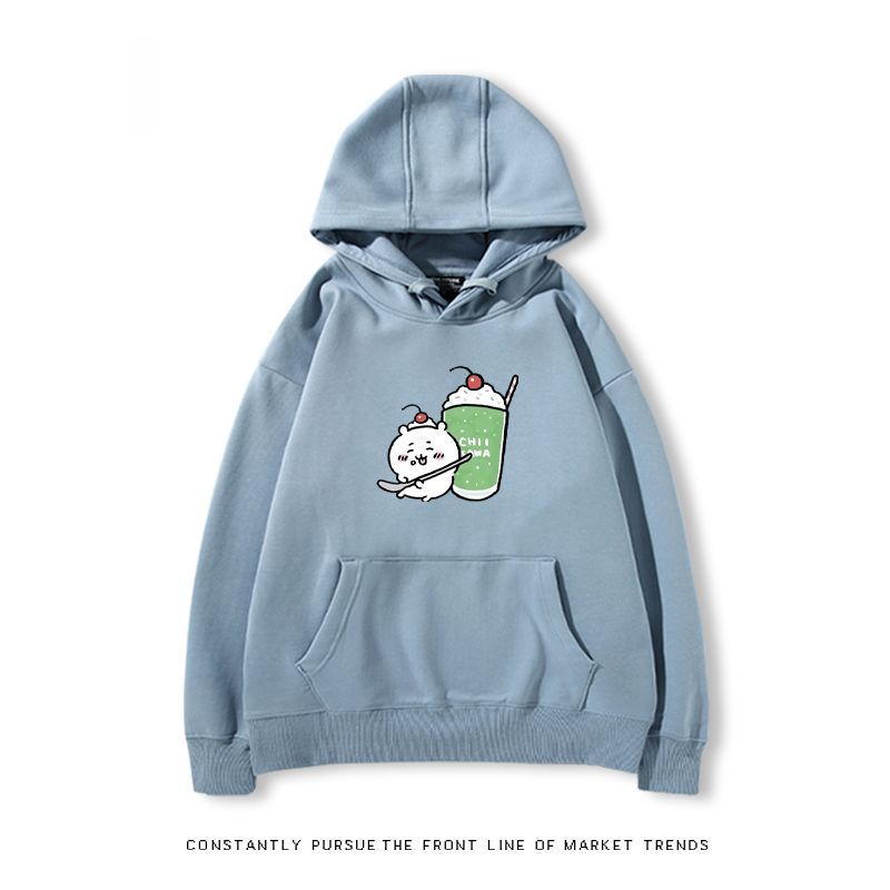 Chiikawa聯名衛衣2024秋冬新款親子情侶裝薄絨款連帽衛衣