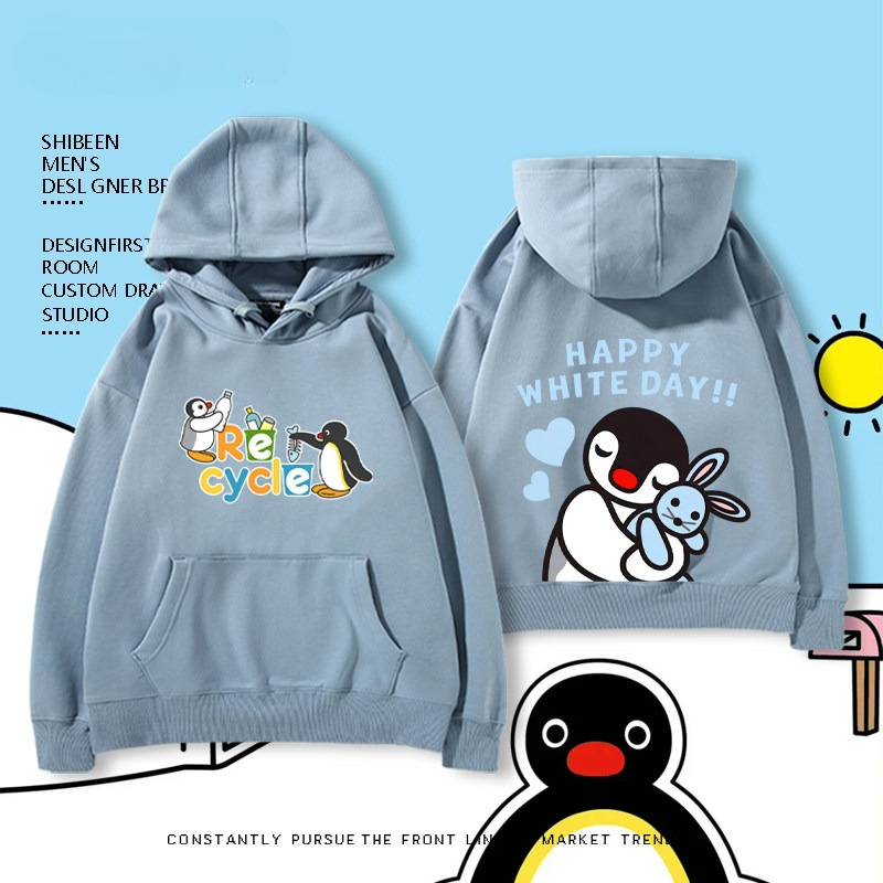 企鵝Pingu 秋冬新款 親子情侶裝連帽衛衣