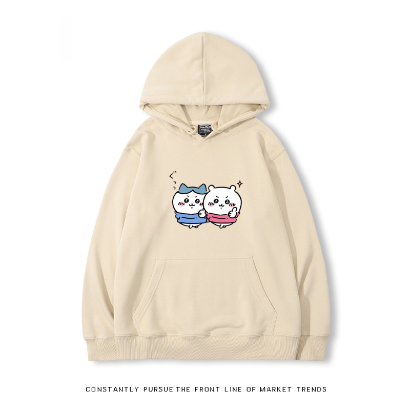 Chiikawa聯名衛衣2024秋冬新款親子情侶裝薄絨款連帽衛衣