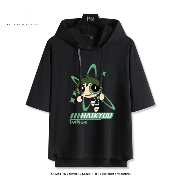 飛天小女警 x 排球少年 連帽短袖T恤