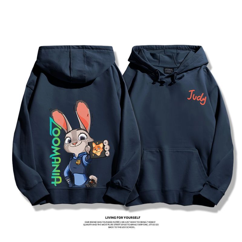 瘋狂動物城聯名衛衣2024秋冬新款親子情侶裝薄絨款連帽衛衣