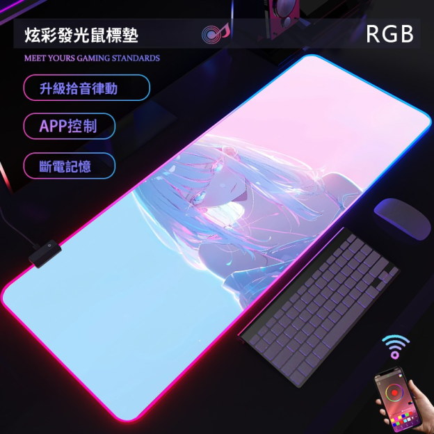 動漫RGB發光 主題桌墊 布質滑鼠墊 【支持客製化，聯係客服】-CASEZONE