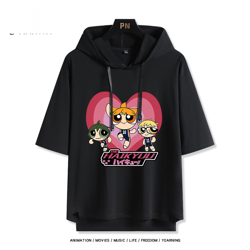 飛天小女警 x 排球少年 連帽短袖T恤