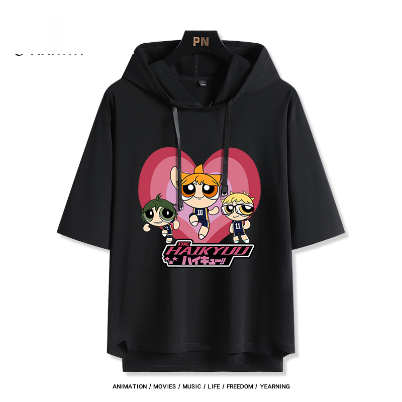 飛天小女警 x 排球少年 連帽短袖T恤