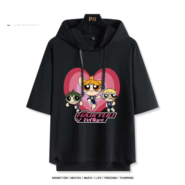 飛天小女警 x 排球少年 連帽短袖T恤