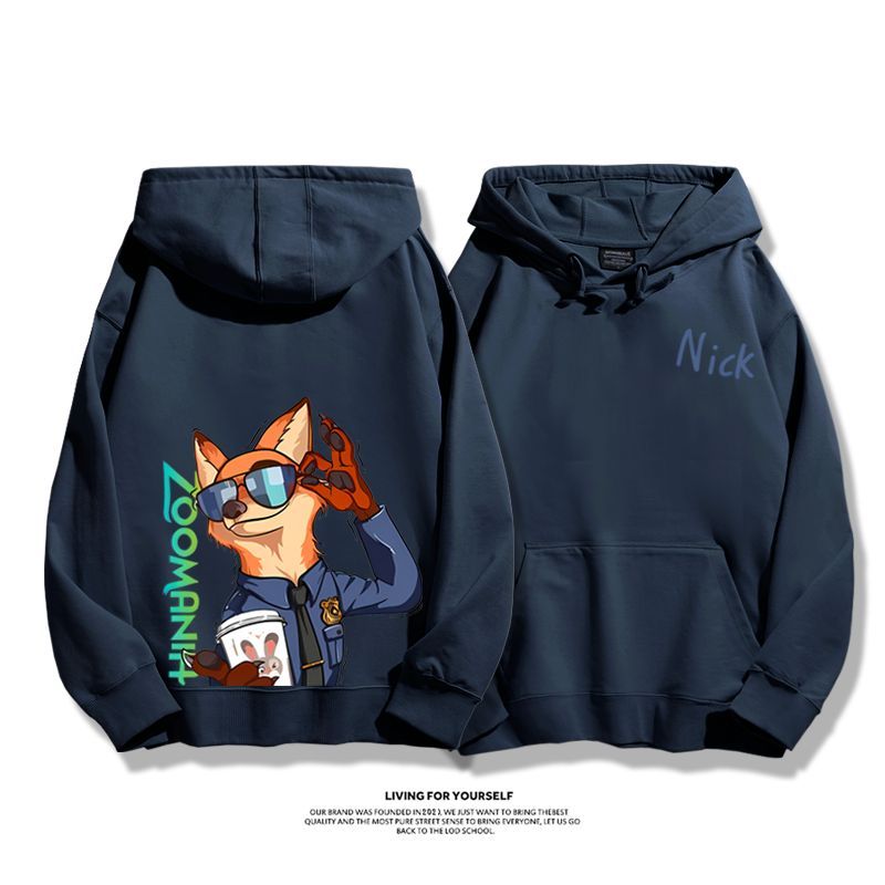 瘋狂動物城聯名衛衣2024秋冬新款親子情侶裝薄絨款連帽衛衣