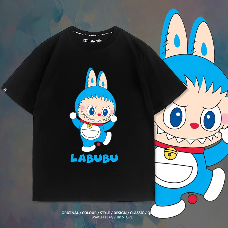 LabubuX哆啦A夢 印花短袖T恤-CASEZONE
