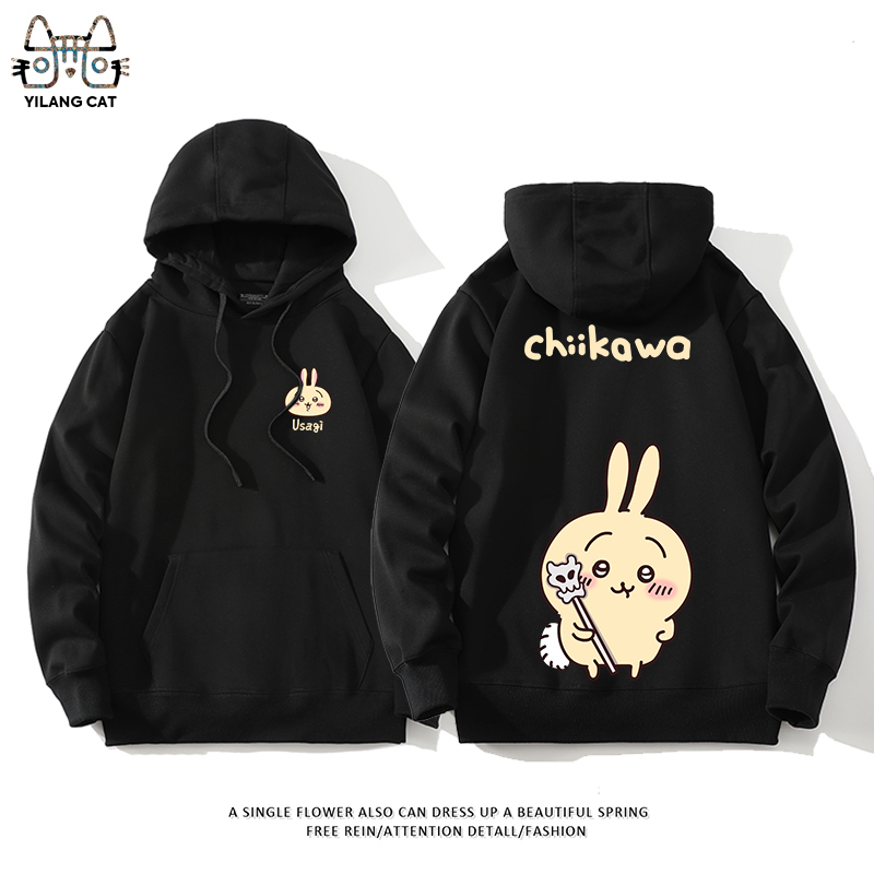 Chiikawa聯名衛衣2024秋冬新款親子情侶裝薄絨款連帽衛衣