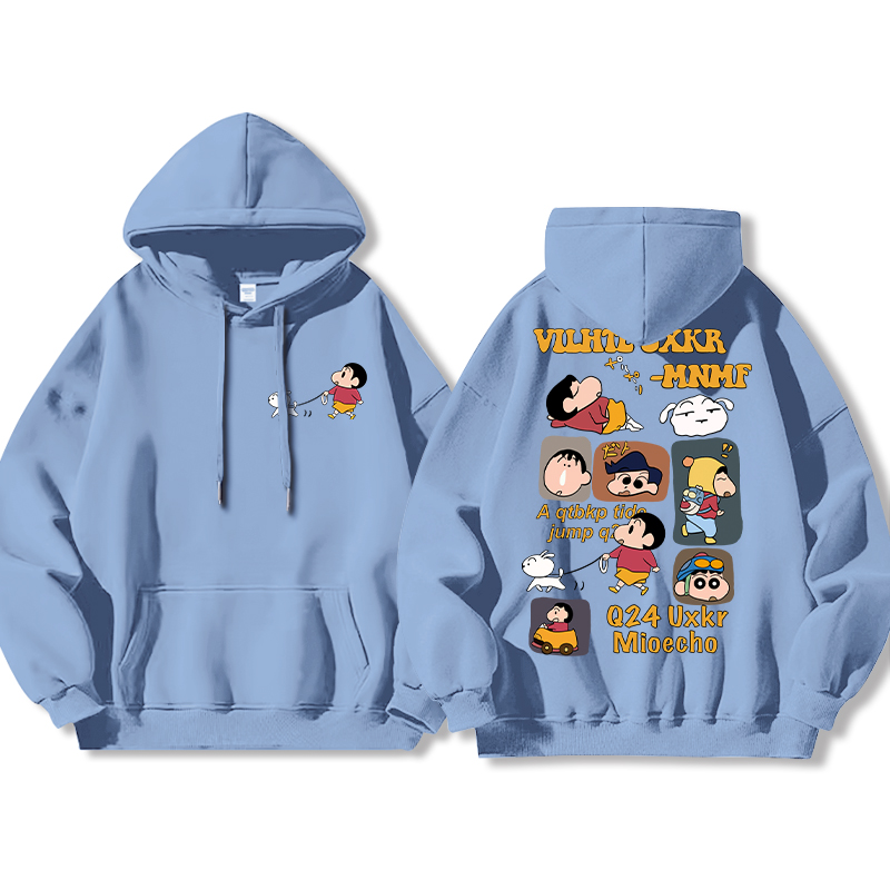 蠟筆小新聯名衛衣2024秋冬新款親子情侶裝薄絨款連帽衛衣