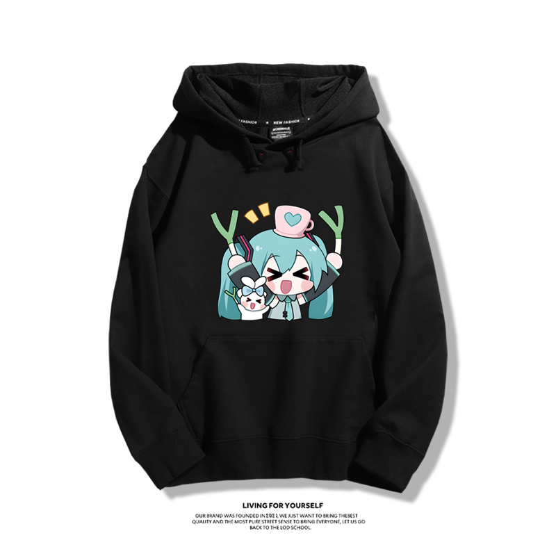 初音未來聯名衛衣2024秋冬新款親子情侶裝薄絨款連帽衛衣