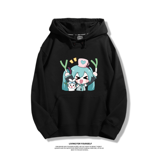 初音未來聯名衛衣2024秋冬新款親子情侶裝薄絨款連帽衛衣