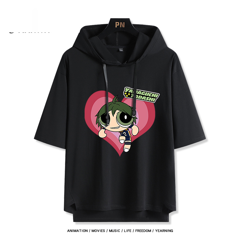 飛天小女警 x 排球少年 連帽短袖T恤