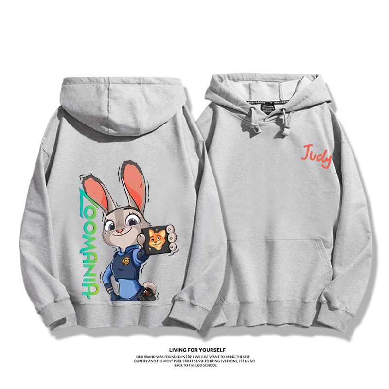 瘋狂動物城聯名衛衣2024秋冬新款親子情侶裝薄絨款連帽衛衣