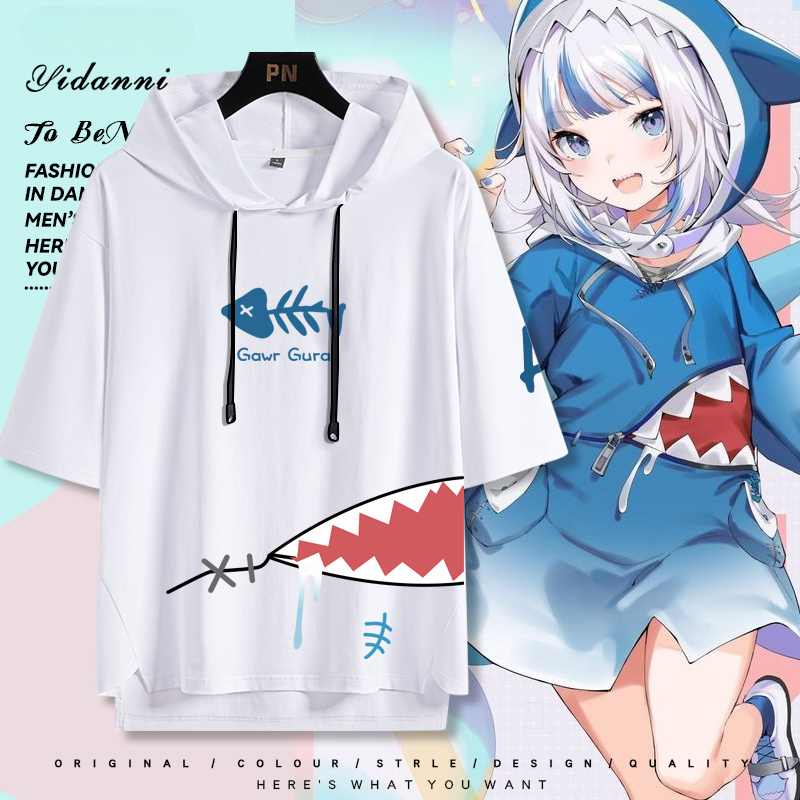 Vtuber HOLOLIVE 連帽短袖T恤 噶嗚·古拉 がうる・ぐら Gawr Gura