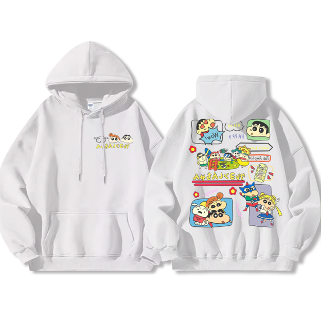 蠟筆小新聯名衛衣2024秋冬新款親子情侶裝薄絨款連帽衛衣