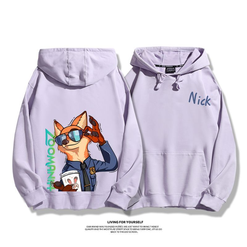 瘋狂動物城聯名衛衣2024秋冬新款親子情侶裝薄絨款連帽衛衣