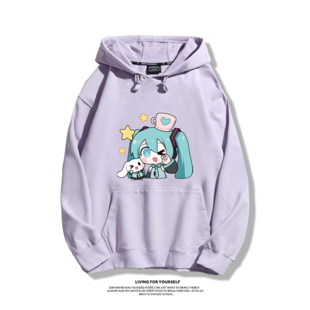 初音未來聯名衛衣2024秋冬新款親子情侶裝薄絨款連帽衛衣