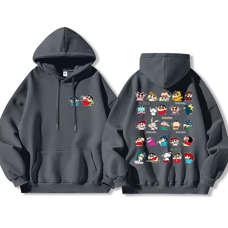 蠟筆小新聯名衛衣2024秋冬新款親子情侶裝薄絨款連帽衛衣