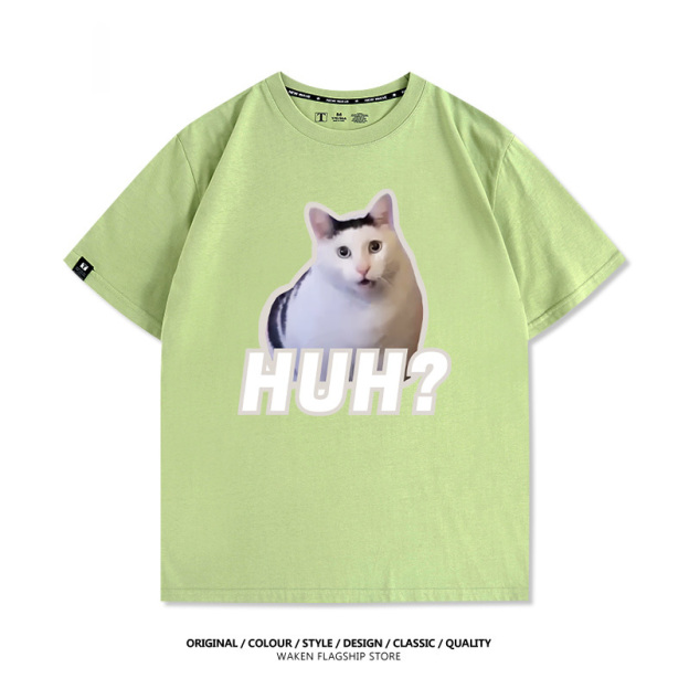 HUH貓咪表情包 印花短袖T恤-CASEZONE