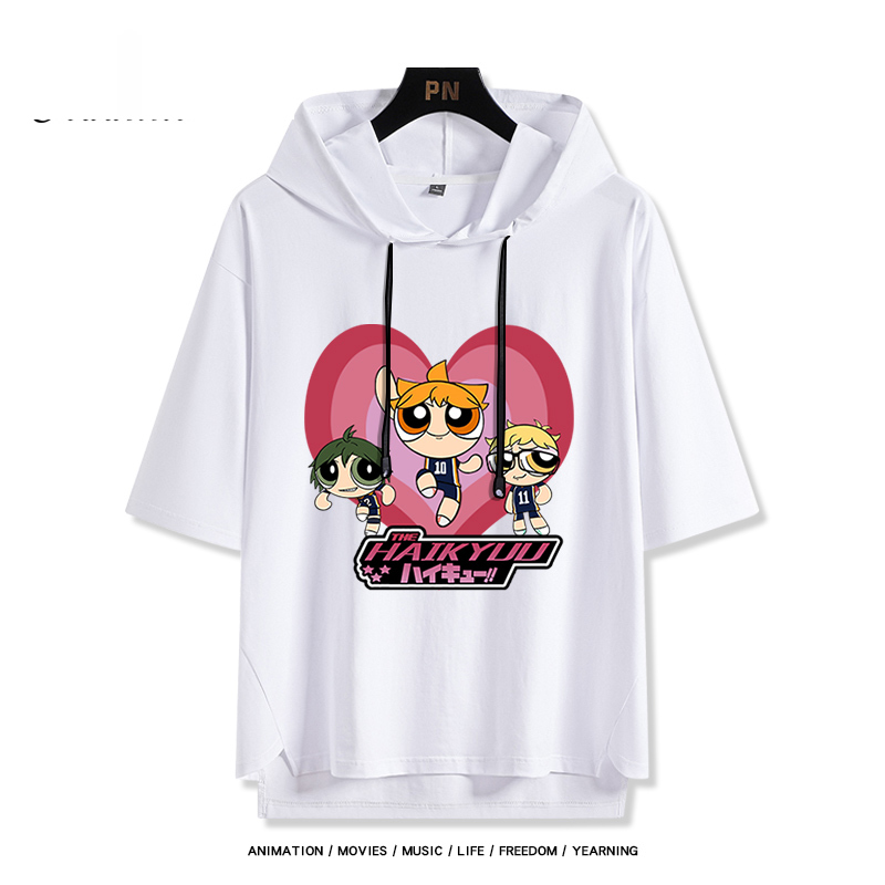 飛天小女警 x 排球少年 連帽短袖T恤