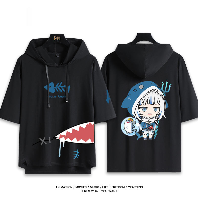 Vtuber HOLOLIVE 連帽短袖T恤 噶嗚·古拉 がうる・ぐら Gawr Gura