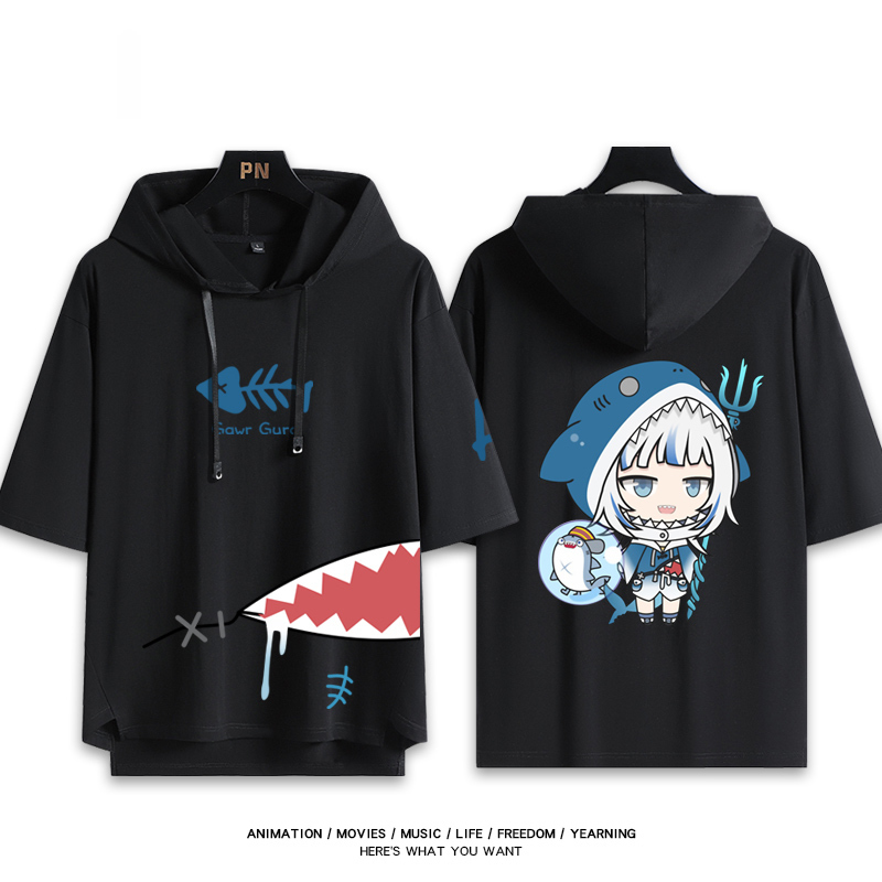 Vtuber HOLOLIVE 連帽短袖T恤 噶嗚·古拉 がうる・ぐら Gawr Gura