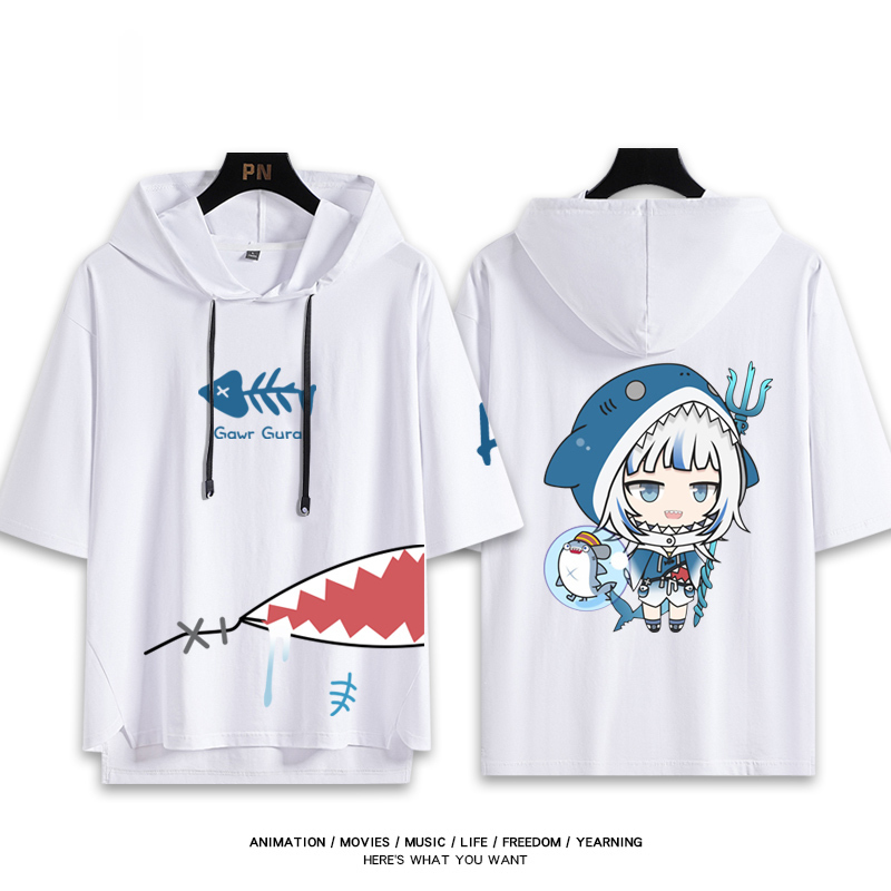 Vtuber HOLOLIVE 連帽短袖T恤 噶嗚·古拉 がうる・ぐら Gawr Gura