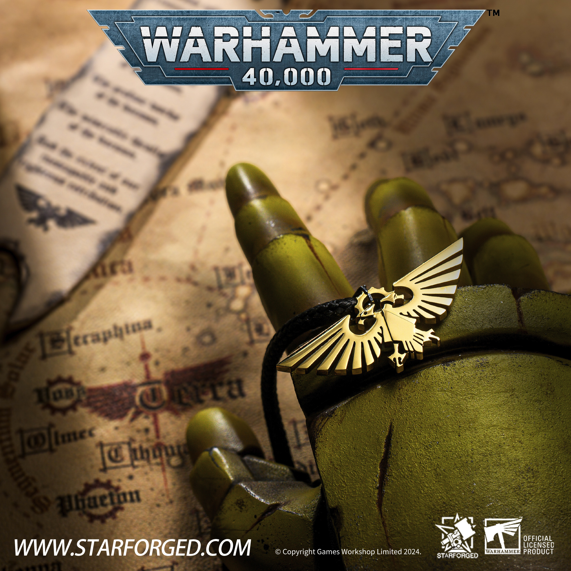 星辰鑄造 戰錘40K周邊帝國天鷹鈦鋼鍍金項鍊吊墜