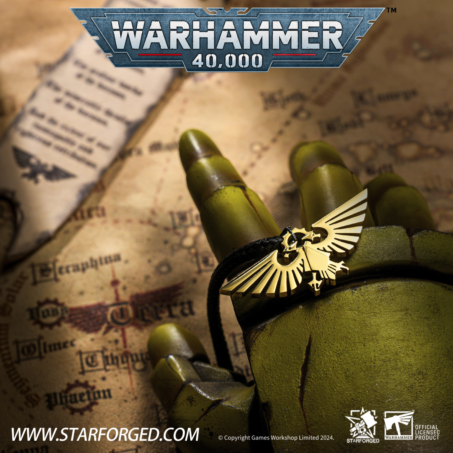 星辰鑄造 戰錘40K周邊帝國天鷹鈦鋼鍍金項鍊吊墜