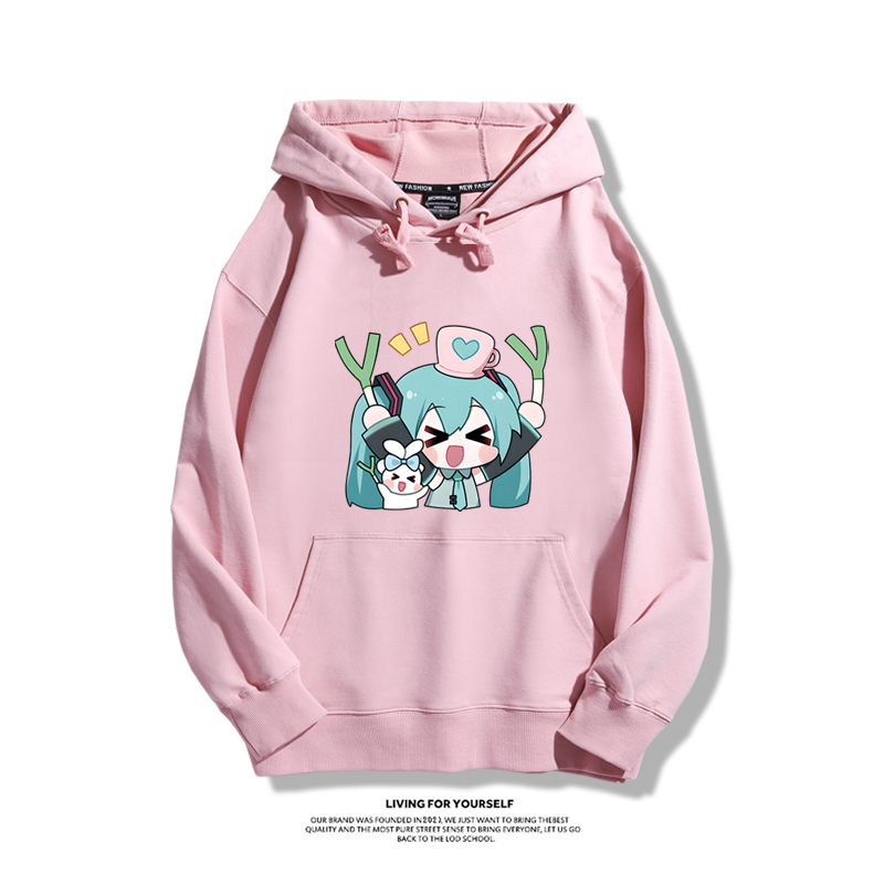 初音未來聯名衛衣2024秋冬新款親子情侶裝薄絨款連帽衛衣