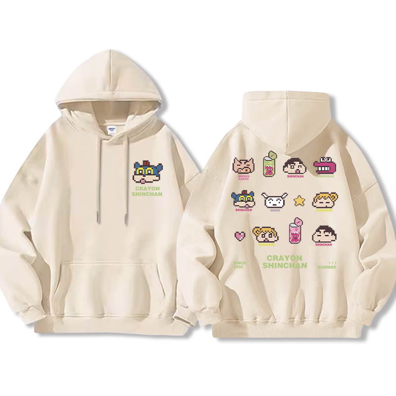 蠟筆小新聯名衛衣2024秋冬新款親子情侶裝薄絨款連帽衛衣