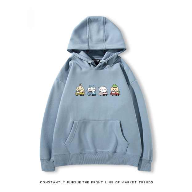 Chiikawa聯名衛衣2024秋冬新款親子情侶裝薄絨款連帽衛衣