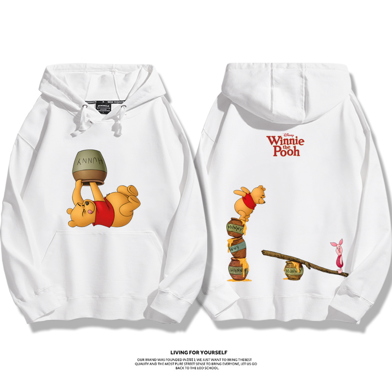 小熊維尼聯名衛衣2023秋冬新款親子情侶裝薄絨款連帽衛衣