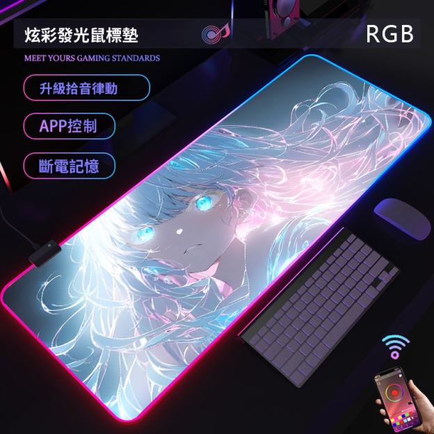 動漫RGB發光 主題桌墊 布質滑鼠墊 【支持客製化，聯係客服】-CASEZONE